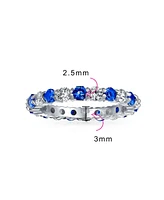 Bling Jewelry Alternating Two Tone Cubic Zirconia Stackable Cz Eternity Cocktail Statement Ring .925 Sterling Silver