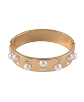 Laundry by Shelli Segal Gold Tone Hinge Bracelet with Crystal Stone and Pearl Accents