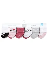 Hudson Baby Cotton Rich Baby Terry Socks 24-Pack, Mom and Dad Girl Pink Black, 0-6 Months