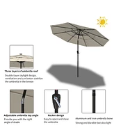 10 Ft Patio Umbrella with Solar Lights 3-Tier Outdoor Table Market Pool Umbrellas for Patio, Red