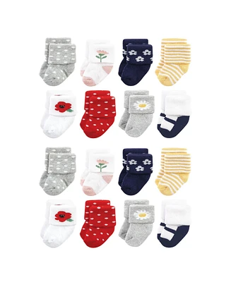 Hudson Baby Cotton Rich Terry Socks 16-Pack, Wildflower, 0-6 Months