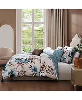 Bebejan Flowers in the Mist Bedding 100% Cotton Sateen 5 Piece King Size Reversible Comforter Set