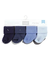 Hudson Baby Boys Cotton Rich Terry Socks 16pk, Solid Blue Gray