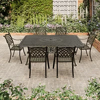 7pcs Patio Furniture Set Cast Aluminium Outdoor Dining Set 6 Outdoor Dining Chairs and 71 Inches Rectangular Dining Table for Balcony Porch Backyard G