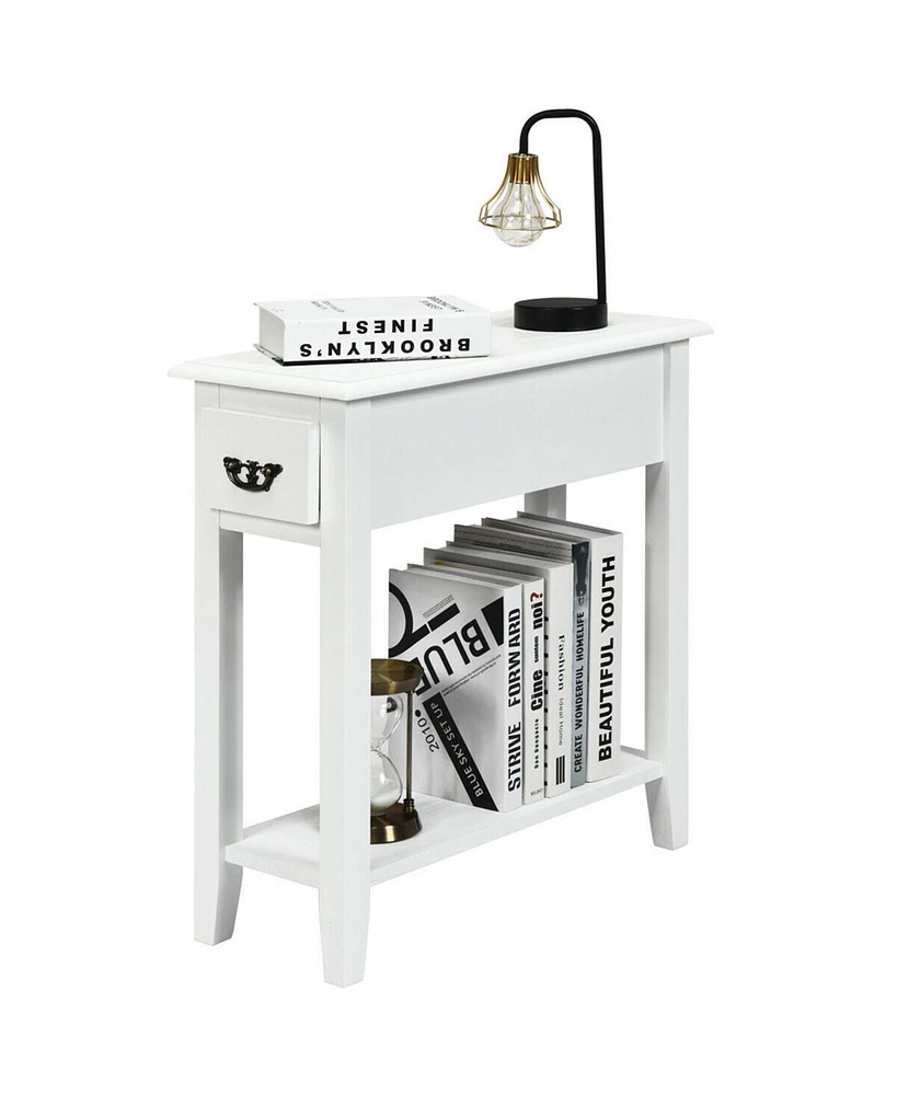 Gymax 2 Tier End Bedside Sofa Side Table Narrow Nightstand w/Drawer &Shelf