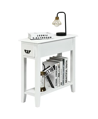 Gymax 2 Tier End Bedside Sofa Side Table Narrow Nightstand w/Drawer &Shelf