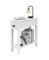Gymax 2 Tier End Bedside Sofa Side Table Narrow Nightstand w/Drawer &Shelf