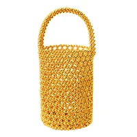 Golda Metallic Beads Bucket Bag In Gold