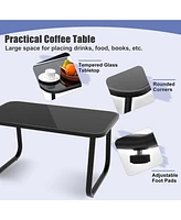 4 Pcs Patio Rocking Set Rocking Chairs & Loveseat with Glass-Top Table Outdoor