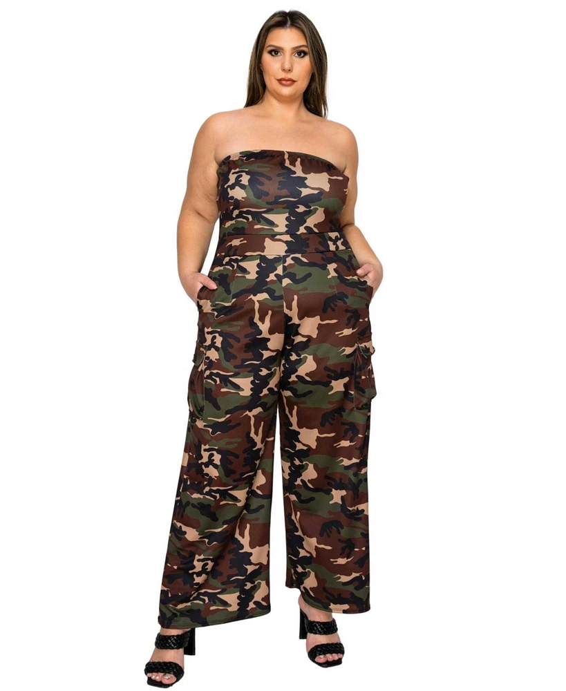 L I V D Women's Plus Freya Camo Cargo Jumpsuit