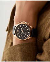 Guess Men's Multifunction Black Genuine Leather Watch