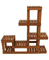 36-Inch Meranti Wood Indoor/Outdoor Multi-Tiered Plant Stand with Teak Oil Finish