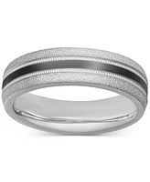 Men's Bark & Brushed Finish Wedding Band Sterling Silver Black Rhodium-Plate