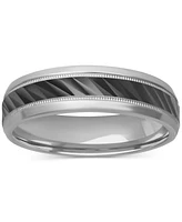 Men's Milgrain Bead Step-Edge Wedding Band Sterling Silver & Black Rhodium