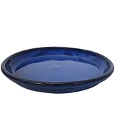 Ceramic Outdoor Flower Pot Saucers Set of 4 - Uv- and Frost-Resistant - Imperial Blue Glazed Finish