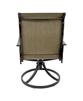 High-Back Swivel Patio Chairs - Sling Outdoor Dining Chairs Set of 2 - For Patio or Deck - Brown