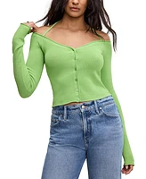 Good American Women's Rib-Knit Off-Shoulder Long-Sleeve Top