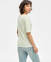 Style & Co Women's Striped Elbow-Sleeve Top, Exclusively at Macy's
