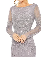 Women's High Neck Sequin Embellished Long Sleeve A Line Gown