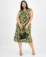 Kasper Plus Printed Cowlneck Blouse