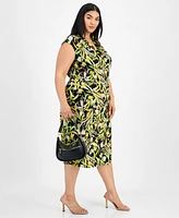 Kasper Plus Printed Pull-On Midi Skirt