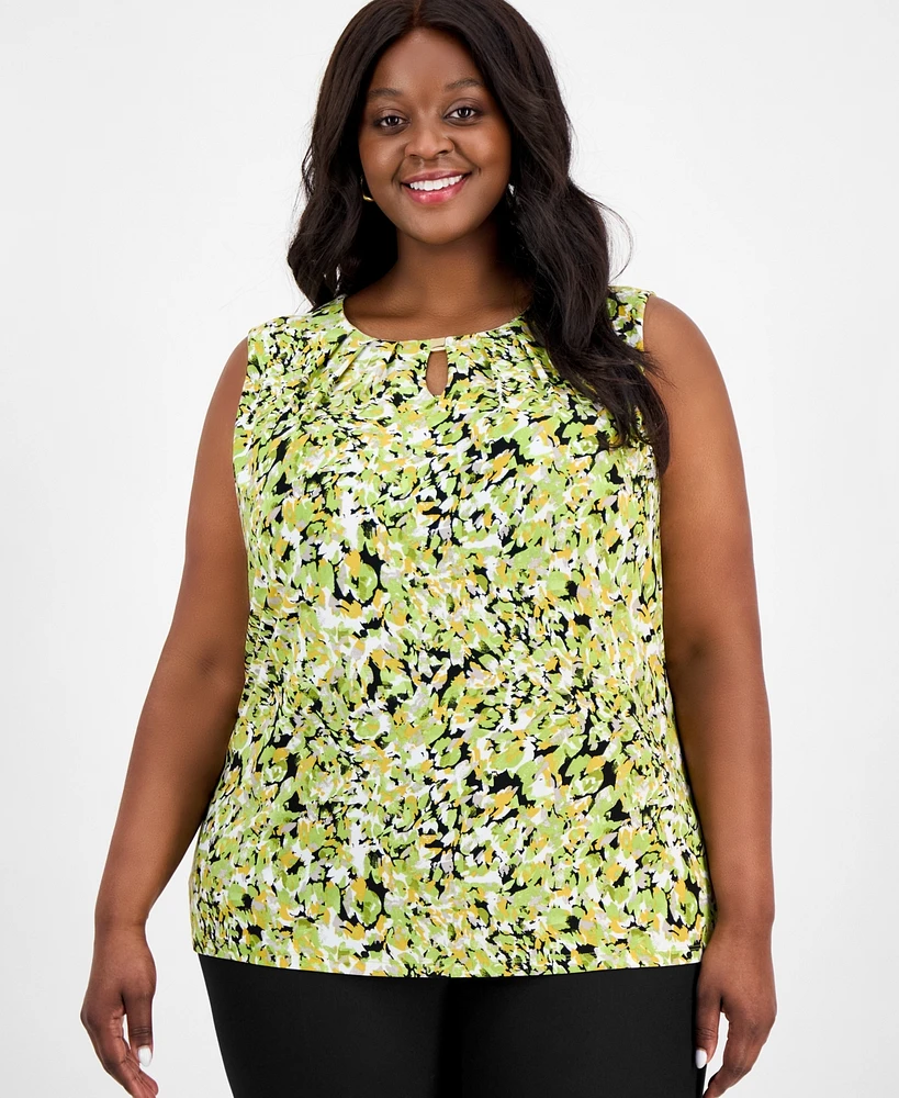 Kasper Plus Printed Sleeveless Keyhole Blouse