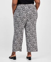Kasper Plus Printed Wide-Leg Pull-On Pants