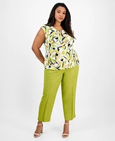 Kasper Plus Printed Keyhole-Neck Sleeveless Top