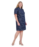 Eliza J Plus Embellished Floral Denim Shirtdress