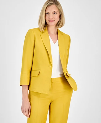 Kasper Women's Linen Blend Notched-Collar 3/4-Sleeve Jacket, Regular & Petite