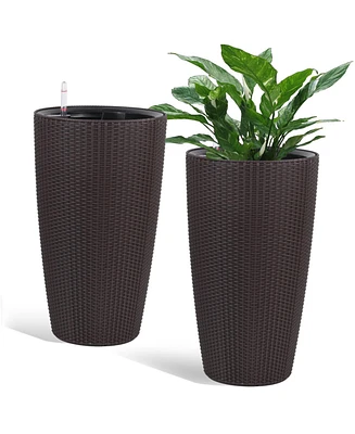 Modern Indoor/Outdoor Planter with Auto-Watering (22.5 inch, Brown, 2-Pack)