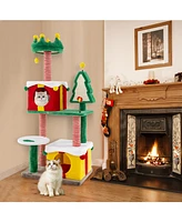 Cute Christmas Cat Tree with Scratching Posts & Carpet Festive Cat Tower for Indoor Cats