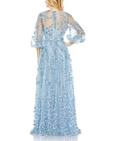 Women's Embroidered Puff Sleeve A-Line Gown