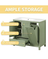 36" Modern Farmhouse Bathroom Vanity with Green Cabinet