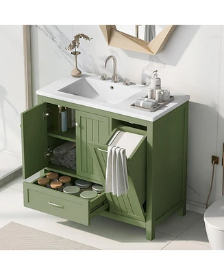 36" Modern Farmhouse Bathroom Vanity with Green Cabinet