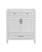 30" Solid Wood Bathroom Vanity Cabinet with Soft-Close Doors (White)