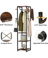 Tribesigns Coat Rack Freestanding with Shelves, Industrial Hall Tree with 4 Shelves and 8 Hooks, Standing Small Clothes Rack Closet Organizer for Entr