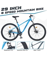 29 Inch Wheels 8 Speed Mountain Bike, for Men Women Boys and Girls, Front Suspension, Steel Frame