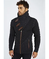 Leif Nelson Men's Knitted Shawl Collar Cardigan with Leather Buckle Detail