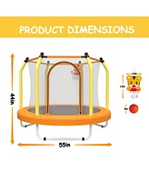 55-inch Trampoline for Kids Indoor & Outdoor Small Toddler Trampoline with Basketball Hoop