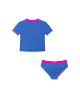 Toddler/Child Girls Cobalt w/Lurex Textured Short Sleeve Rash Guard Set