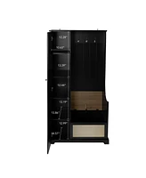 Modern Coat Rack and Bench Storage Cabinet Hall Tree Entryway Cabinet with Flip Board Bench Closet Storage Organizers, Black