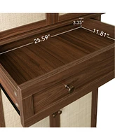 Tall Storage Cabinet with Drawers 4 Rattan Door Storage Cabinet with Adjustable Shelf Freestanding Cupboard for Kitchen Living Room, Brown