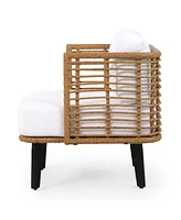 Modern Wicker and Acacia Wood Outdoor Chair with Water-Resistant Cushions