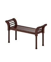 Elegant Retro Style Bench with Turned Legs, Bed End Bench for Bedroom or Living Room Decor, Walnut