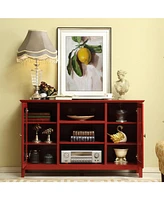 Storage Buffet Cabinet/Sideboard/Tv Console with Glass Doors,Red