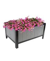 Steel-Framed Acacia Wood Rectangular Planter Box - 15.5" H Wooden Raised Garden Bed with Removable Bag Gray