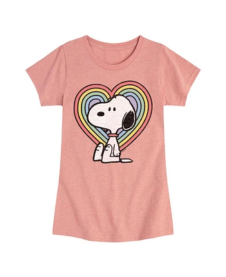 Peanuts Big Girls Snoopy Rainbow Heart Graphic Short Sleeve T-Shirt