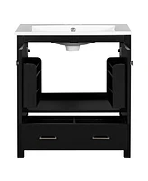 30" Black Single Sink Bathroom Vanity with Multifunctional Storage