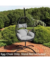 Delaney Black Resin Wicker Hanging Egg Chair with Gray Polyester Seat Cushions - 265-Pound Capacity - 50 Inches H